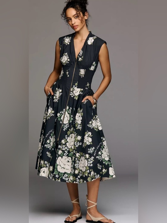 Anthropologie Dresses & Skirts - Anthropologie Maeve The Tommie Cap-Sleeve Smocked Front-Zip Shirt Dress